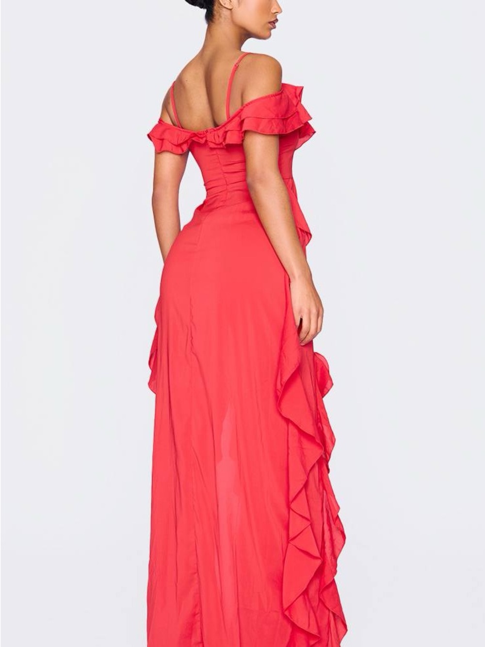 PrettyLittleThing Red Ruffle Maxi Dress - Picture 2 of 10